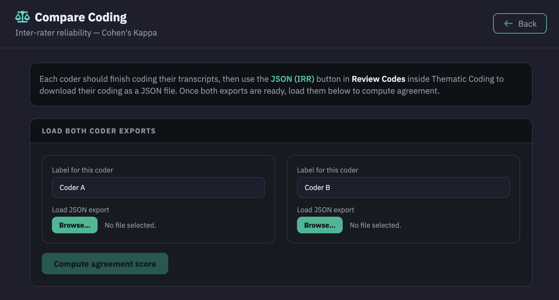 Comapre coding panel in AnalyZ Solutions